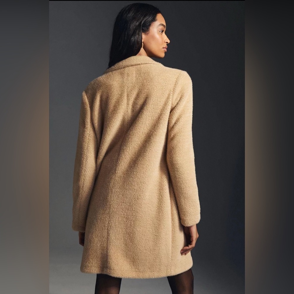 New Anthropologie Sanctuary Hometown Fuzzy Knit Coat Light Sand - Picture 3 of 12